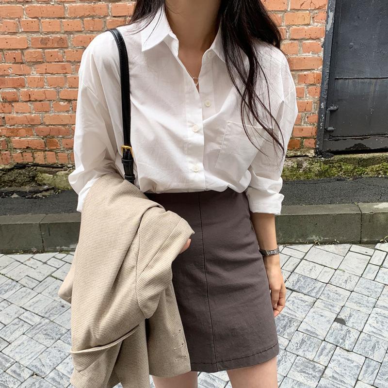 

Women s Pure Cotton White Shirt - Salt Style, Spring/Autumn, Versatile, Loose Fit, Light Luxury, Minimalist Design. M (80-100 jin) білий