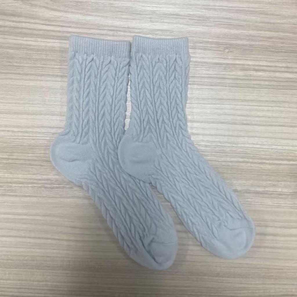 Women's Thick Fluffy Cable Knit Mid-Calf Plush Socks for Cold Weather and Postpartum Comfort
