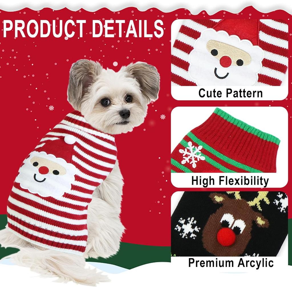 3-Pack Christmas Dog Sweaters Christmas Dog Sweater Santa Claus Sweater Snowman Sweater Knitted Sweaters for Small Dogs