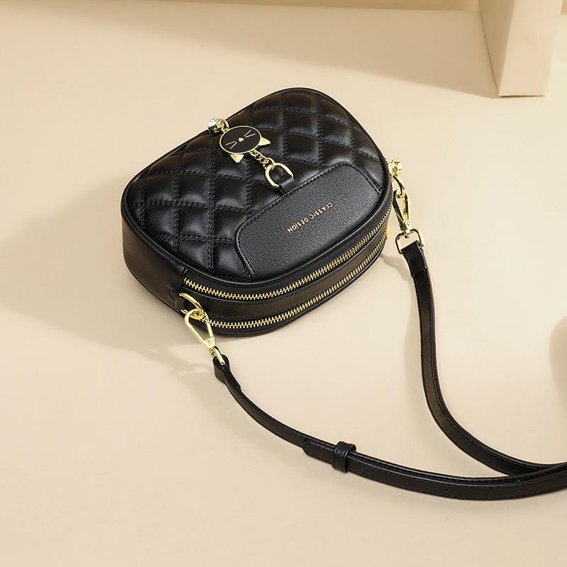 New Genuine Leather Crossbody Bag for Women's Bag  Small Fragrance Chain Diamond Versatile Single-shoulder Round Bag