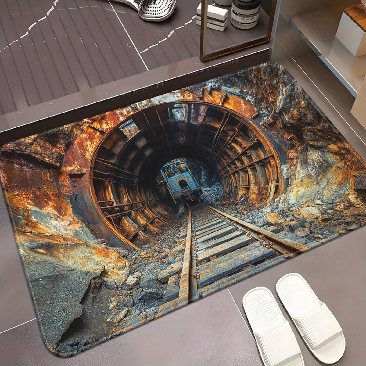 

1pc Railway Tunnel with Love You Sign Pattern HD Printed Door Mat – Non-Slip, Absorbent Microfiber Polyester Rug for Bathroom, 40x60cm