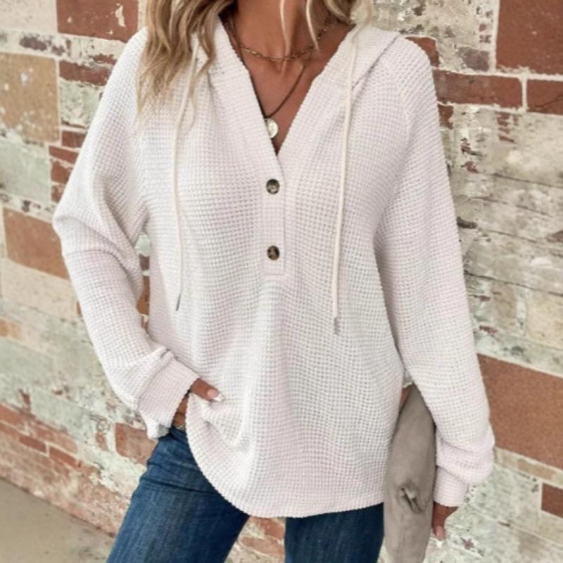 

Женский весенне-осенний новый вязаный пуловер с V-образным вырезом на пуговицах и кулиске, с длинными рукавами, худи, повседневный свитшот S белый