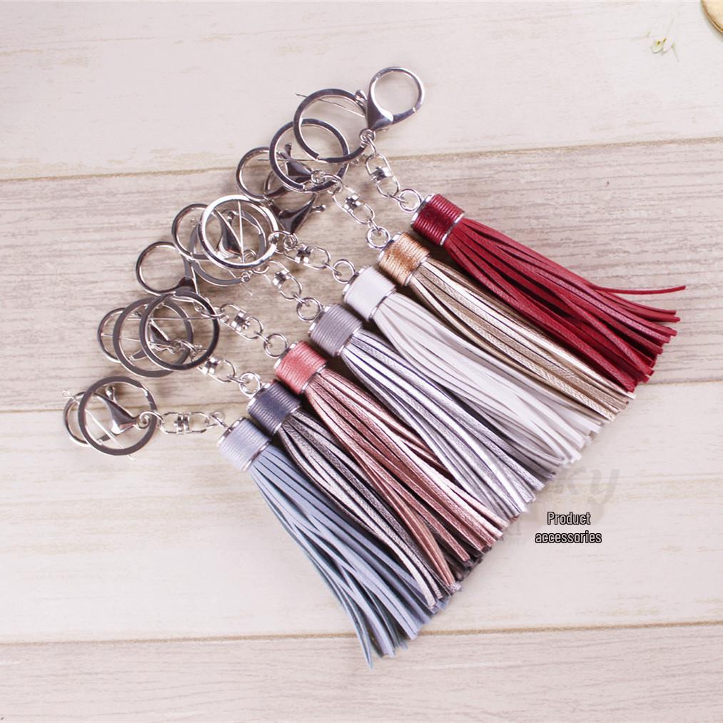 Alloy & Leather Tassel Keychain: Waxed Cord Charm for Women's Bags