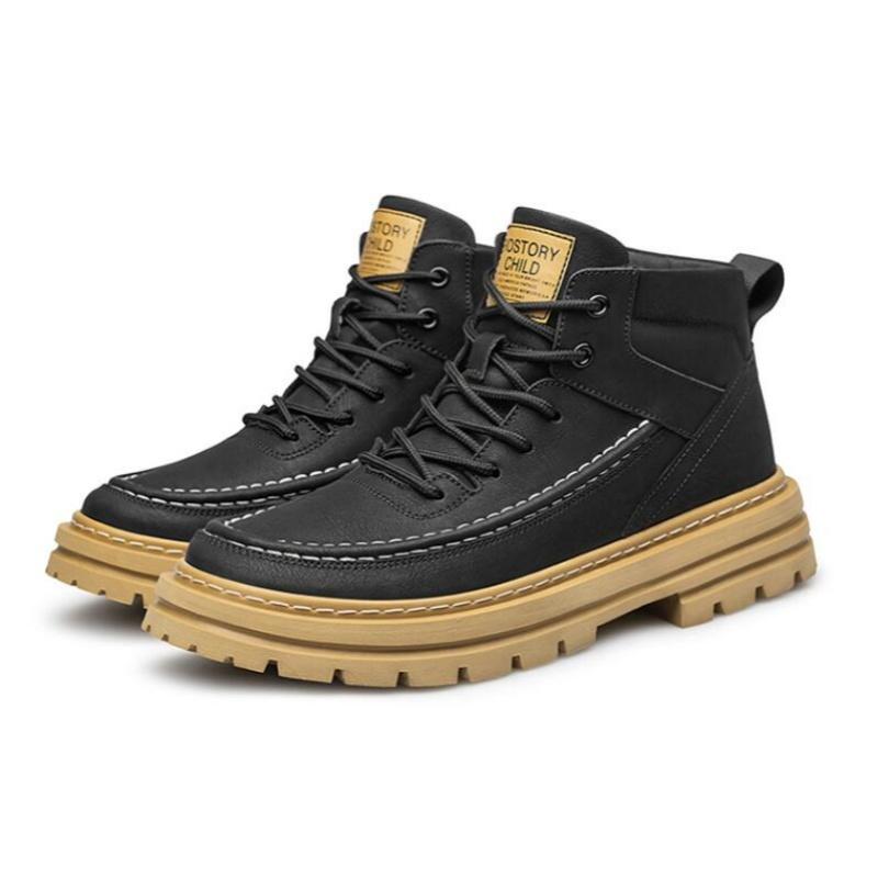 Fashion Men's Boots Genuine Leather Shoes High Quality Lace Up Motorcycle Boots  Men Casual Shoes