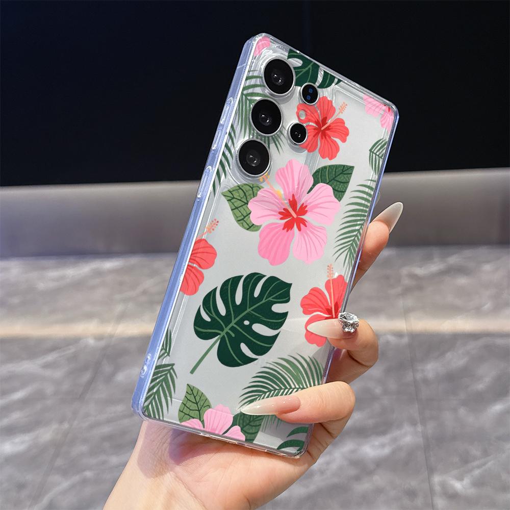 Tropical Hibiscus and Leaves Phone Case for Samsung Galaxy S26 S25 S24 S23 S22 S21 S20 FE Plus Lucency TPU Protection Cover