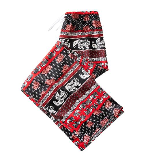 Women Casual Pants Wide Leg Elephant Print Elastic Waist Adjustable Drawstring Loose Fit Trousers Travel Work Daily Wear