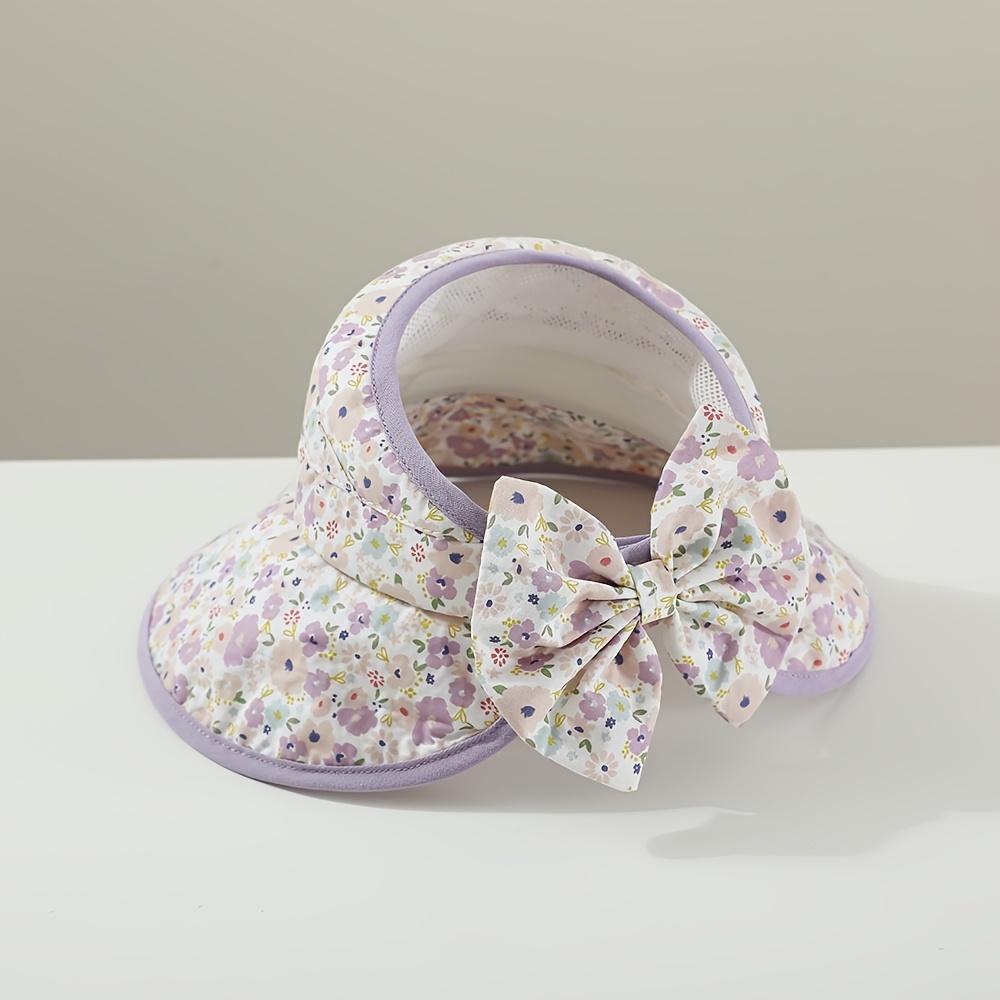 Girls Floral Empty Top Sun Hat, Wide Brim Breathable Summer Anti-UV Straw Beach Caps for Kids 2-7 Years Old