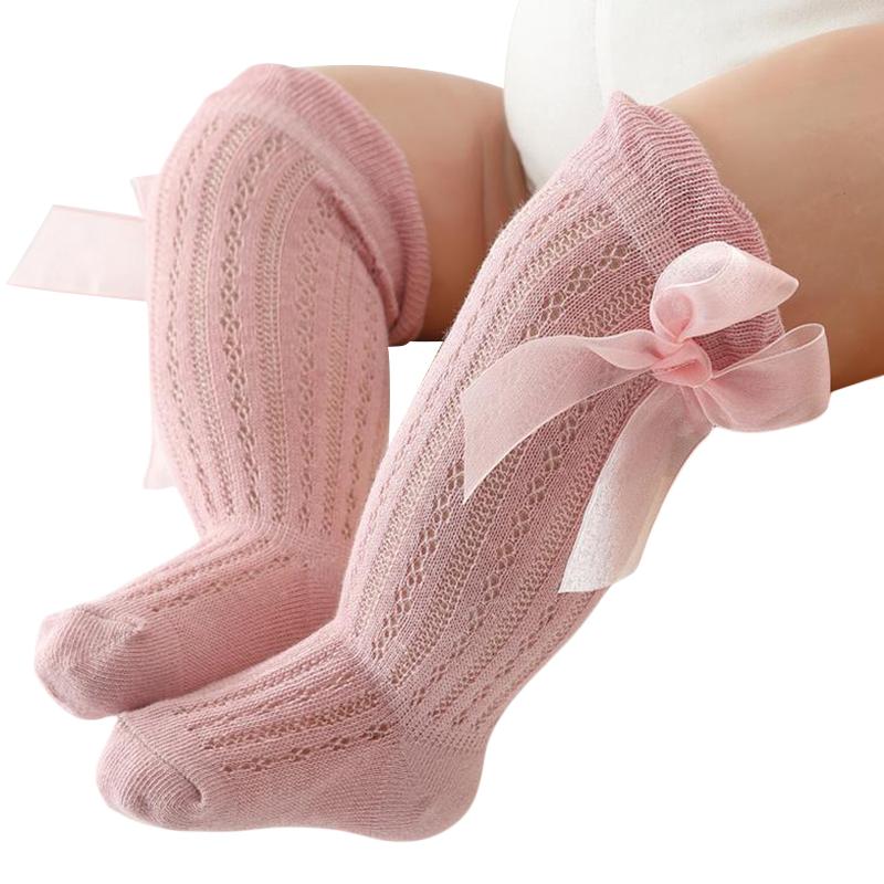 Baby Knee High Socks Toddler Long Socks Girls Bow Ruffled Knee Socks Bow Mesh Tube Stockings Infant Dress Socks