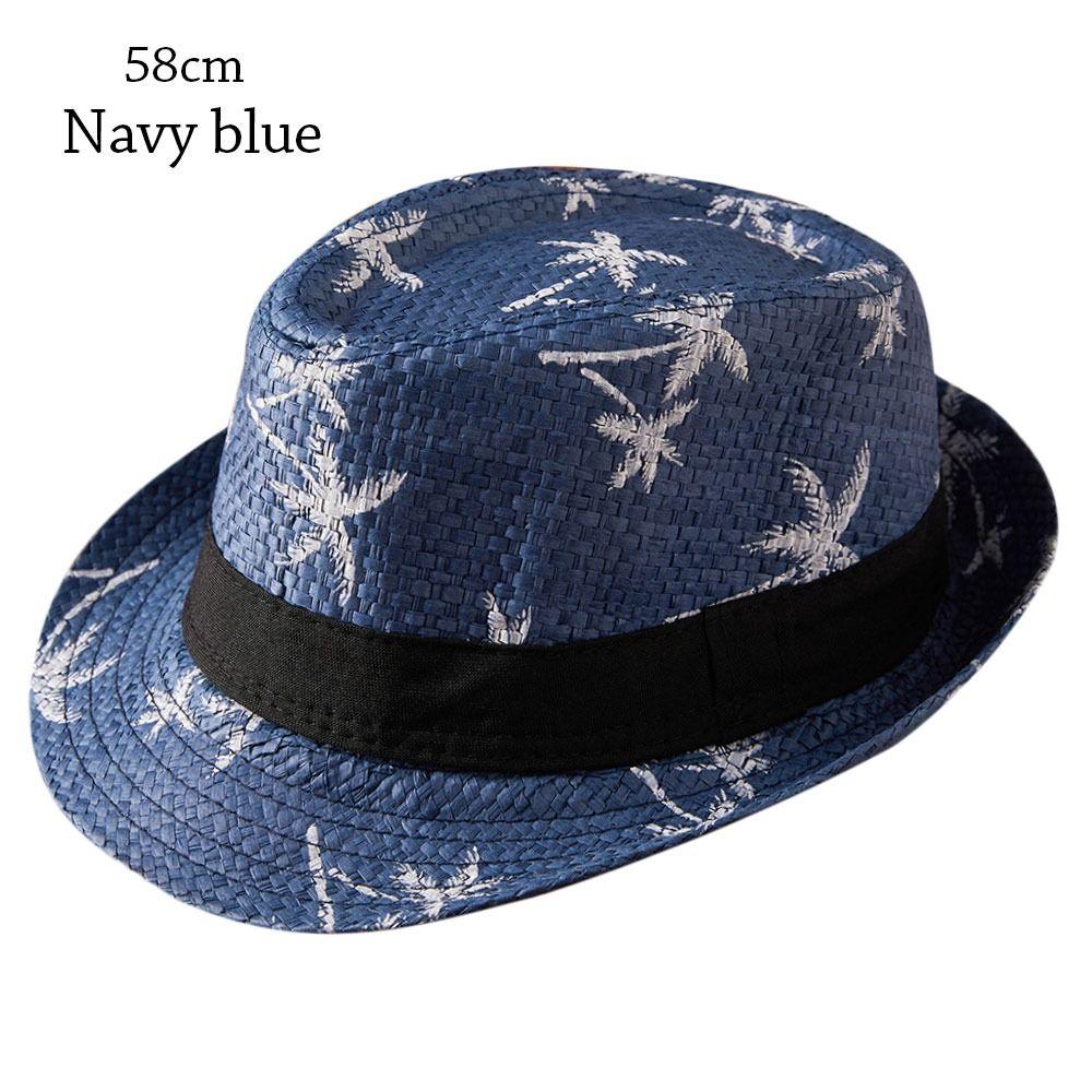 

Соломенная шляпа с защитой от ультрафиолета, узор в виде кокосовых пальм, летняя панама для детей 58 cm темно-синий
