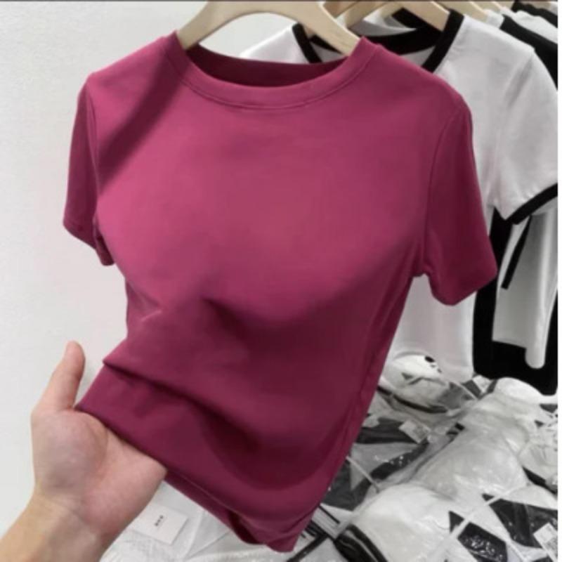 Women's Fashion Casual Summer Spring Solid Color Print Short Sleeve O-Neck Blouses Shirts