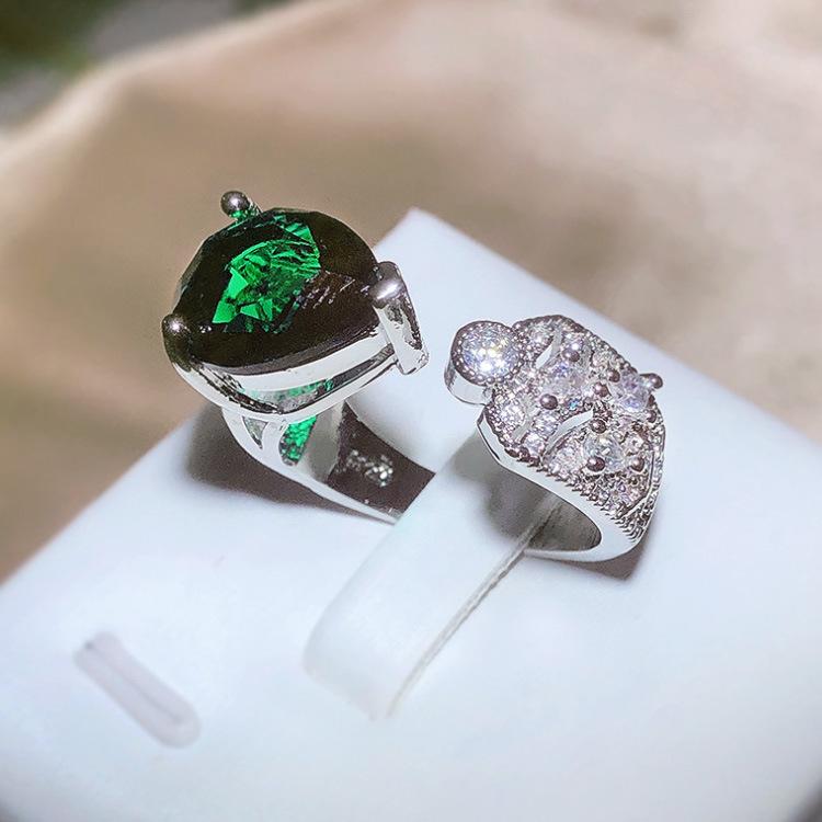 Adjustable Womens Ring Set with Water Drop Jadeite Ring In Fashionable Zircon Jewelry