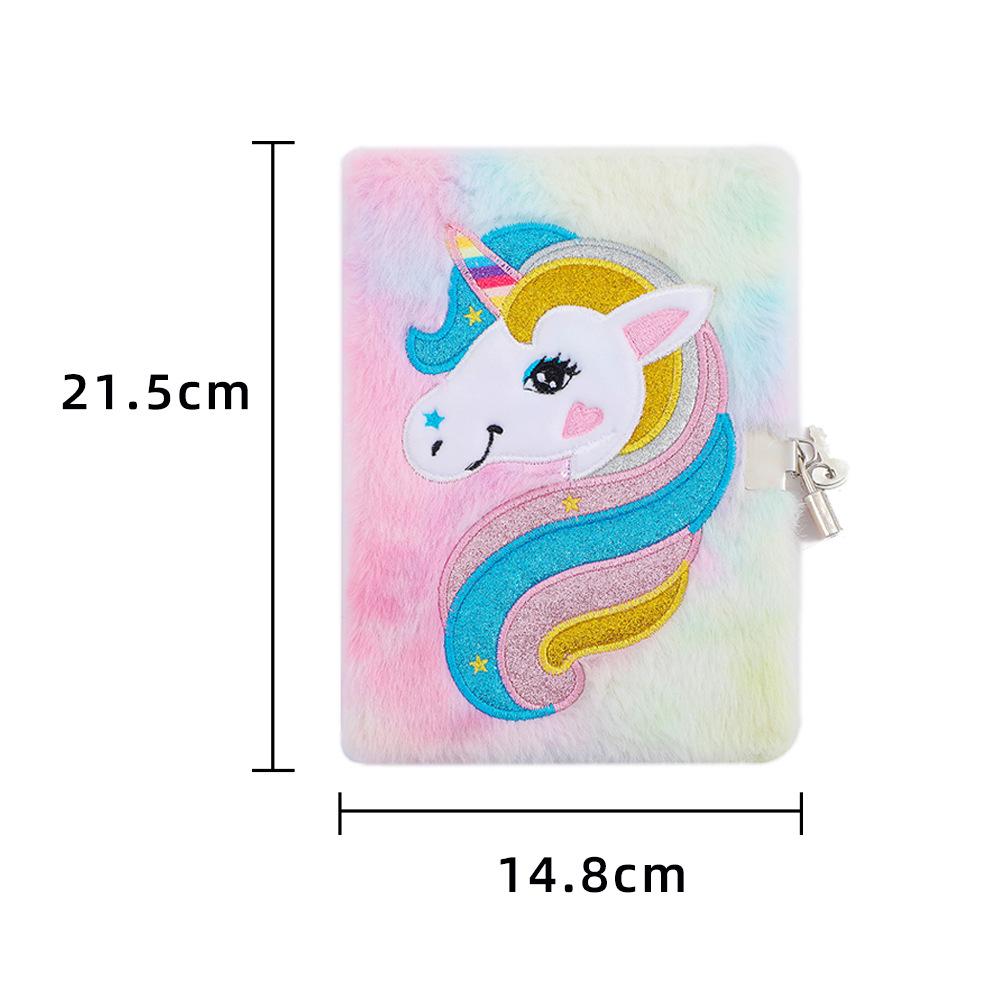 Unicorn Cartoon Lock Plush Notebook - Cute Diary for Students, Girls' Gift