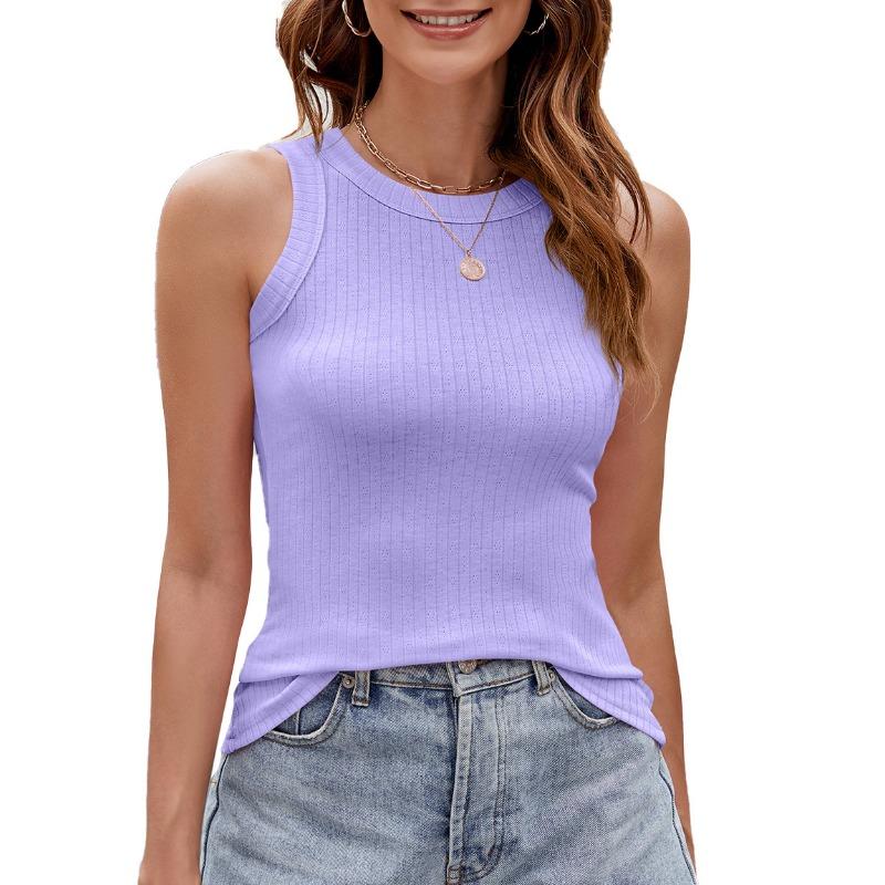 Damen Sommer Einfarbig Rundhals Slim-fit Tanktop T-Shirt Top
