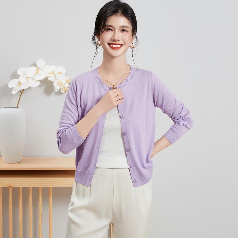 Jinjv Damen Rundhals Strickjacke aus Seidenmischung