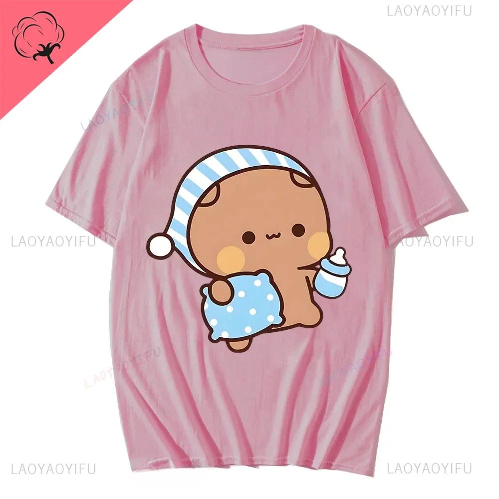 Couple Shirts Kawaii Cute BuBu Panda Going To Sleep with DuDu Bear Graphic Tshirt Funny Cotton Men Women Clothes Short-sleev Tee XL 980₽