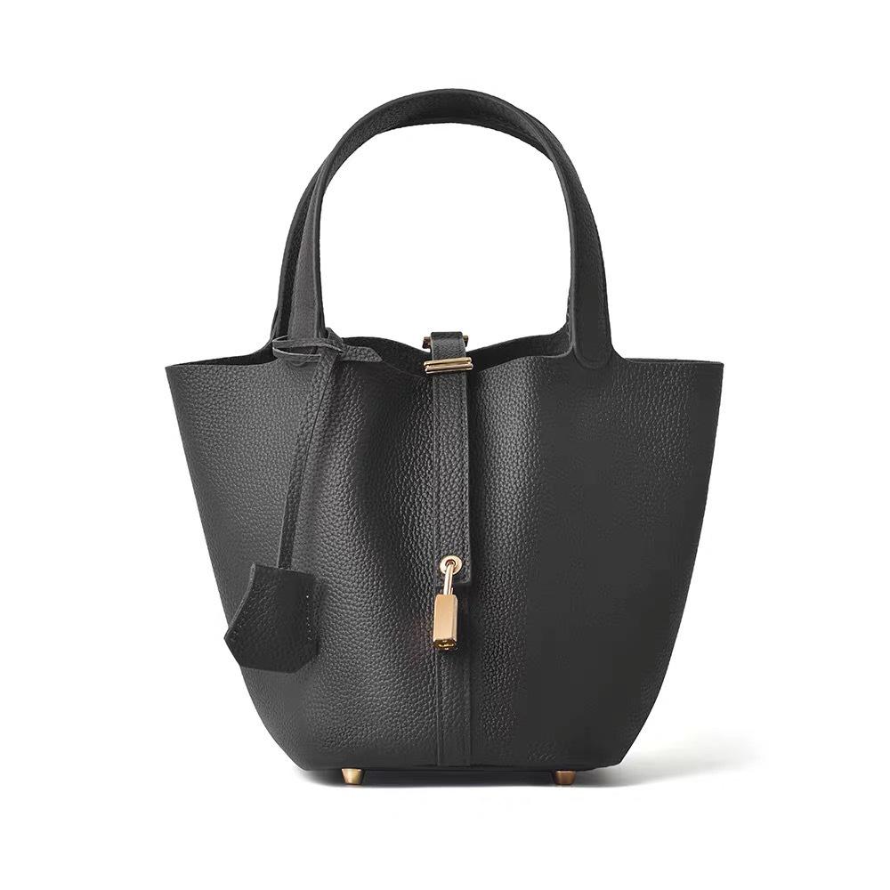 Women's Genuine Leather Bucket Bag - 2024 Style Vegetable Basket, Bridal, and Mommy Handbag, High-End Design