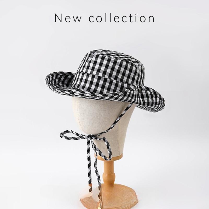 

Black Dot Bucket Hats Women Versatile Sweet Lace-up Fisherman s Hat Summer Big Brim Sun Protection UV Protection Sun Hat One Size серый