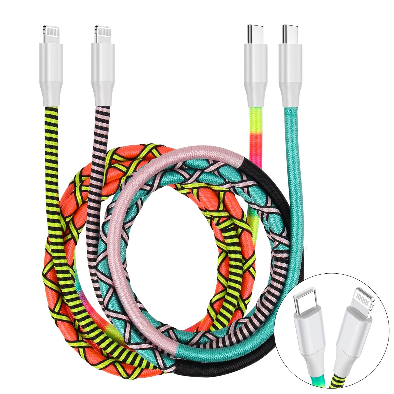 

URIZONS [Set of 2] Colorful Nylon Braided USB C to Lightning Fast Charging Data Cable - Compatible with Smartphones and MacBooks, Fully Charges in