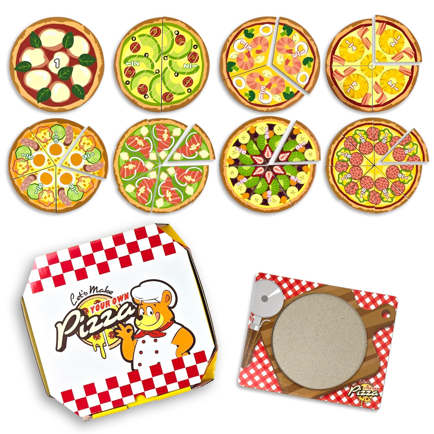 

Hapira 36-Piece Pizza Fraction Puzzle for Beginners, in a Pizza Box, Educational Math and Fraction Puzzle, KIDS901