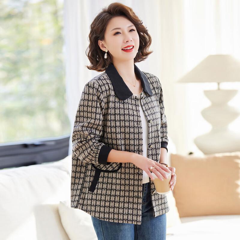 Past Mid-Aged Women's Plaid Lapel Jacket