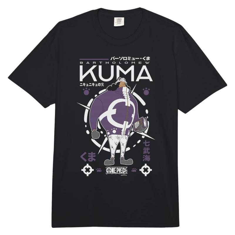 2026 Bartholomew Kuma One Piece TShirt Dark Minimalist Anime Graphic Print Pure Cotton Crew Neck Casual Street Tops S