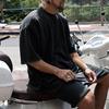European Plus Size Casual Men's Set: Loose Short Sleeve T-shirt & Solid Color Shorts