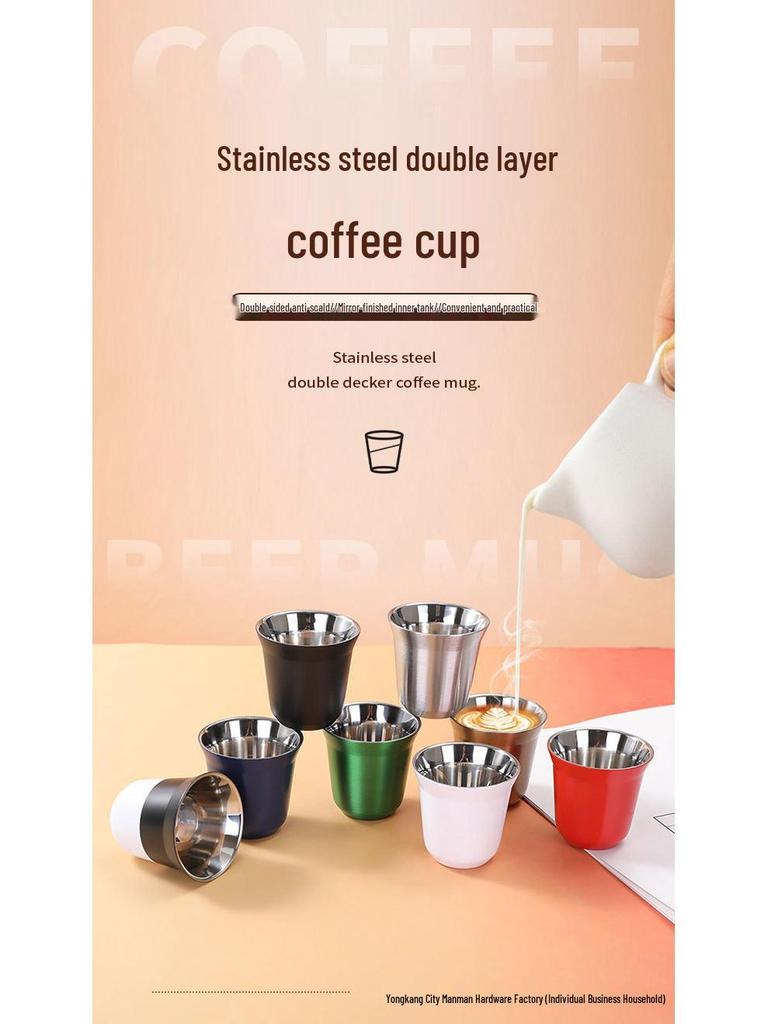 304 Stainless Steel Double-Layer Insulated Portable Beer & Coffee Cup – Anti-Scald, Solid Color, Mini Size for Outdoor Use