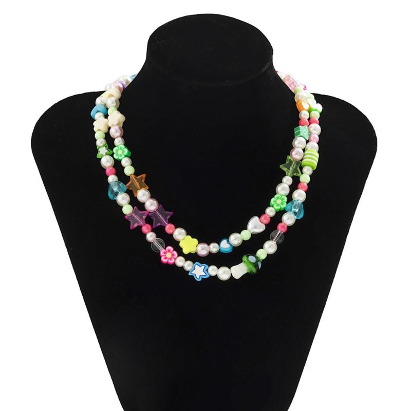 2-elementowy ręcznie robiony naszyjnik z koralików, kołnierzyk, łańcuszek na obojczyk, modny kwiatowy naszyjnik dla kobiet, akcesorium biżuteryjne hip-hopowe