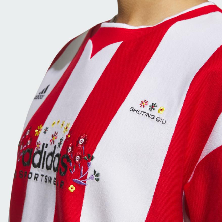 Adidas X Shuting Qiu Co-Branded Alphabet Floral Embroidery Colorblock Casual T-Shirt Women Tops Light-Crimson IM8446