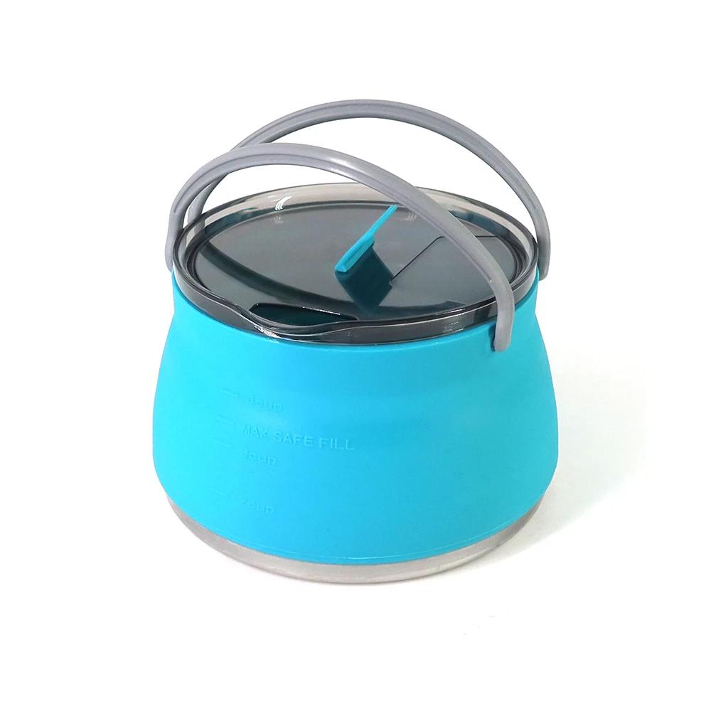 1L Outdoor Reise Camping Tragbarer Heiz-Kochtopf Leichter Silikon Faltkessel mit Griff Camping Essentials Kessel