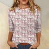 Women's Fashionable Casual Three-Quarter Sleeve Christmas Print Round Neck Top
