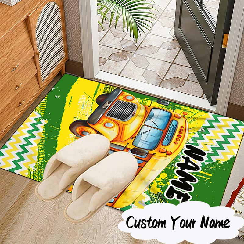 Custom Name School Bus Adventure Carpet, Chair Rug,Area Rug for Office Bedroom Living Rooms Bedroom, Doormat Decor Christmas Fan Gifts
