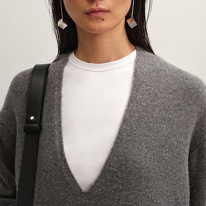 LESS 2025 Winter V-Neck H-Type Long Sleeve Knit Sweater