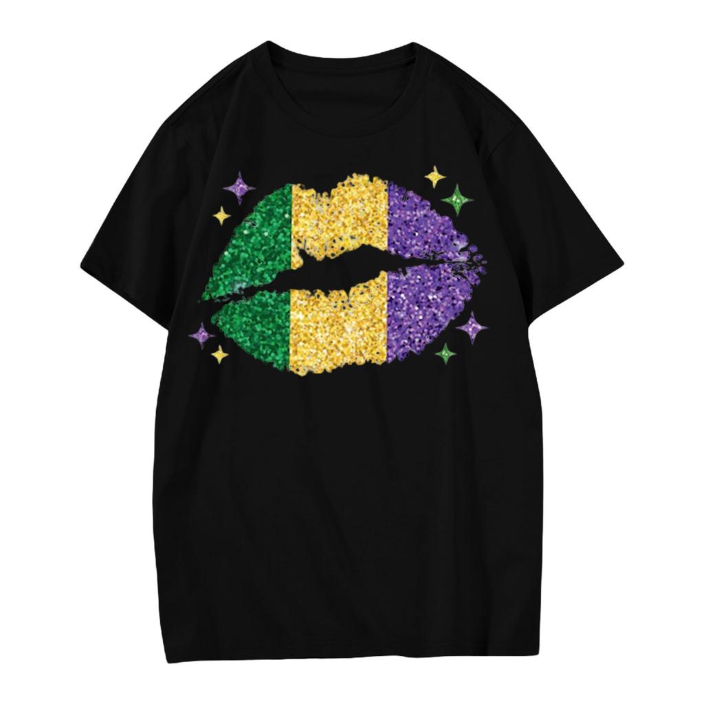 Women's Casual Carnival Print T-Shirt Round Neck Pullover Short Sleeve Top