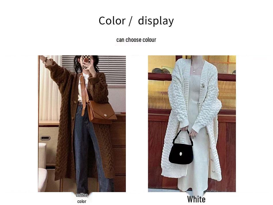 2025 Korean Style Plus Size Women's Long Wool Cardigan - Autumn/Winter, Long Sleeve, Mid-Length.