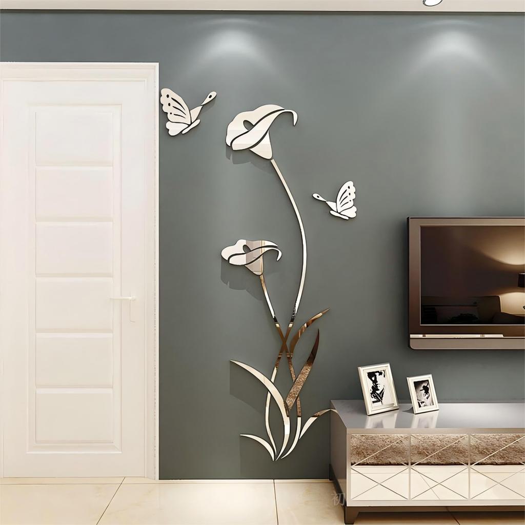 FLORPERRY Wall Sticker Mirror 3D Acrylic Wall Sticker Wall Decal Wall Sticker DIY Wall Decal Wall Decoration Tile Sticker Flower Wall Decal Living