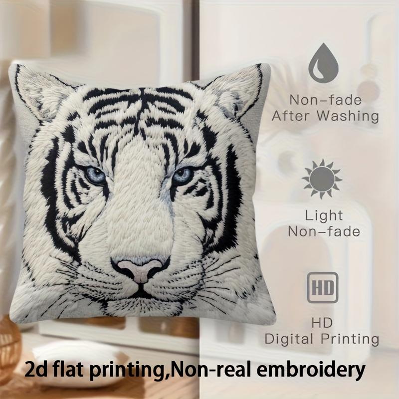 Vikama 2D White Tiger Print Throw Pillow Cover - Bedroom, Living Room, Sofa Cushion Cover - Double-Sided Printed Pillow Cover