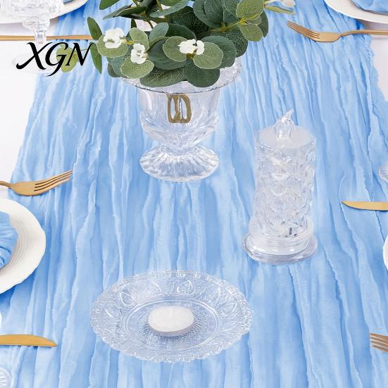 Rustic Wedding Table Decor Cheesecloth Runner, Sheer Boho Dining Heat Resistant Runner Centerpiece for Bridal Shower Baby Modern Events