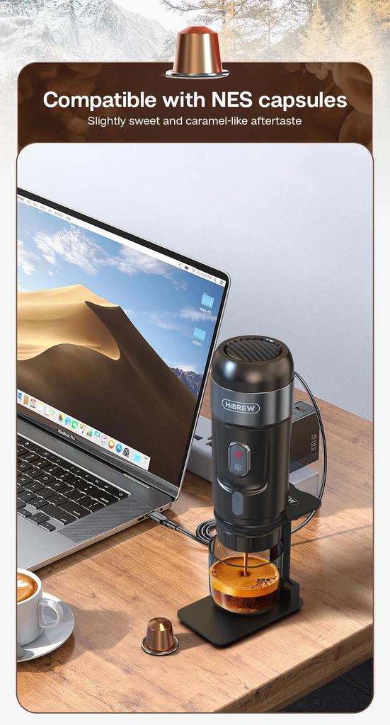 New HiBREW Portable Coffee Maker Expresso Coffee Maker for Nexpresso Capsules Coffee Powder for Car Camping H4A