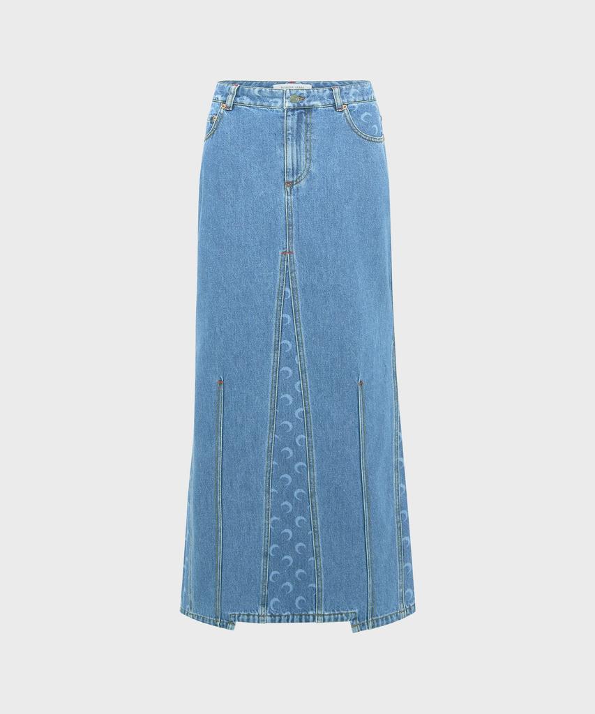 MARINE SERRE (W) Moon Laser Denim Long Skirt Light Blue