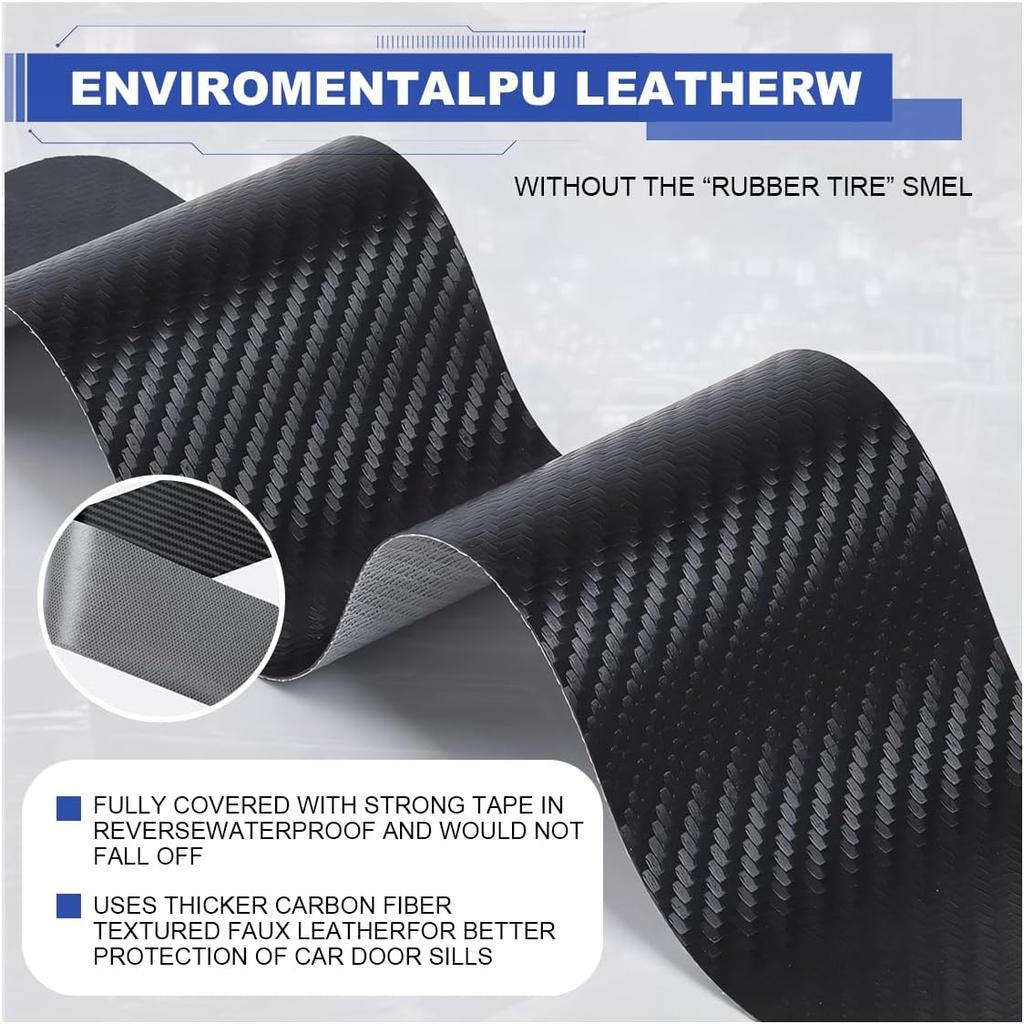 4PCS Tri-Color Door Sill Protectors, Anti-Scratch Carbon Fiber Entry Step Guard Sticker, Universal Car Front/Rear Door Threshold Protection Stripe