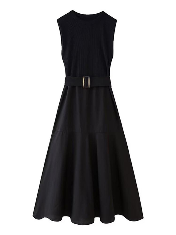 Лоскутное женское платье с поясом — фото 8