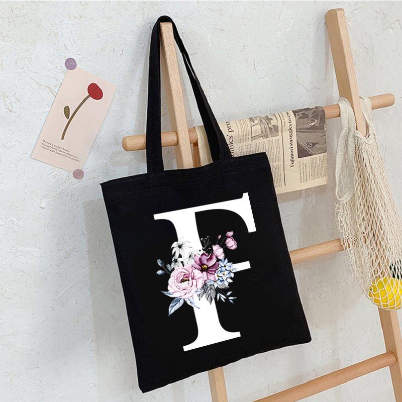 Alphabet24 Letter Print Student Portable Canvas Bag Tote Bag Large Capacity Messenger Bag