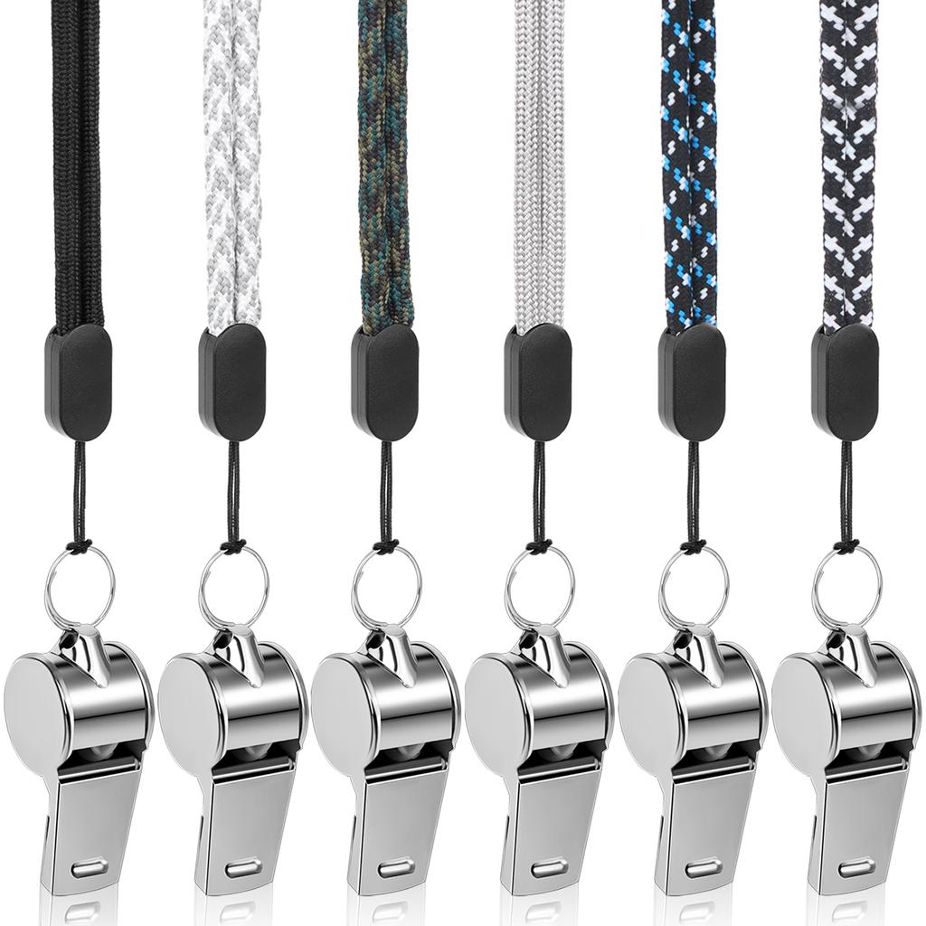 6 Pack Stainless Steel Sports Whistles With Lanyard Coach Whistle Loud Crisp