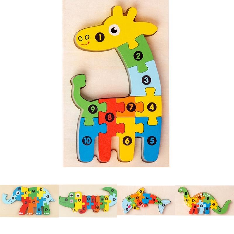 Holz 3D Tier Puzzle Spielzeug für Kleinkinder Elefant, Krokodil, Delfin, T-Rex, Giraffe