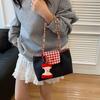 Square Canvas Handbag Hasp Tote Bag Sweet Plaid Shoulder Bag  Girl