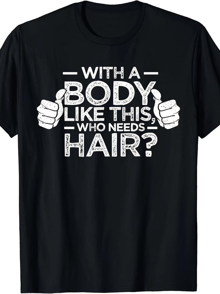 Unique Bald Men's Graphic Tee -  Soft , Casual Crew Neck T-Shirt with Funny Humorous Print Design