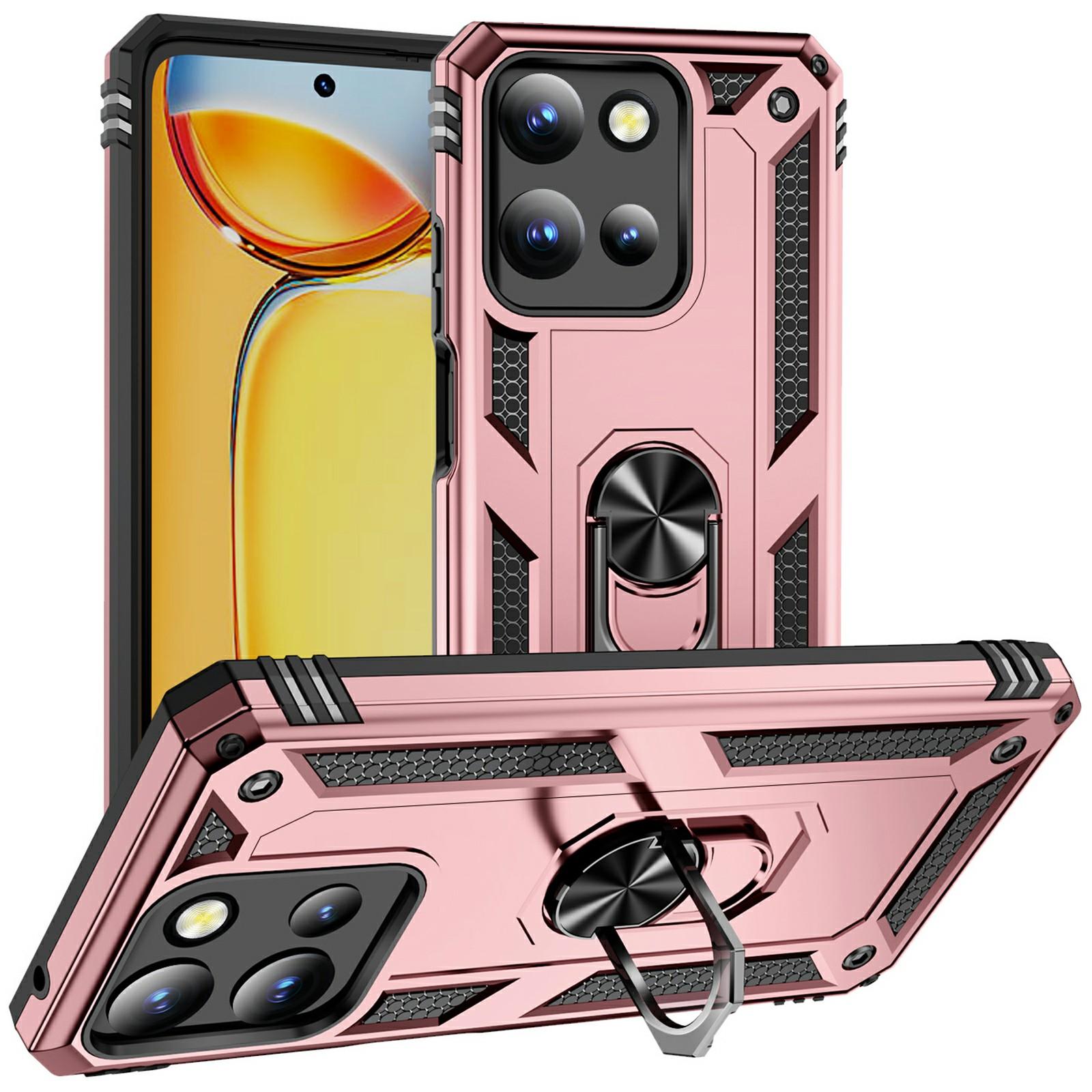 

For Motorola Moto G 5G (2025) Case PC+TPU Phone Cover with Rotary Ring Kickstand Rose Gold