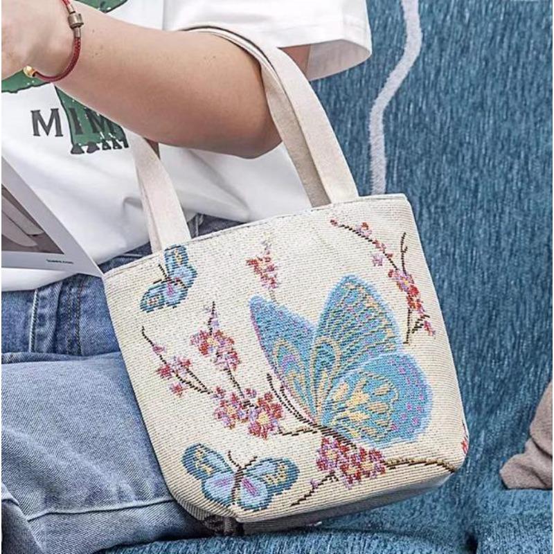 Small canvas bag double-sided embroidered tote bag elephant tote bag large capacity women's bag tote bag