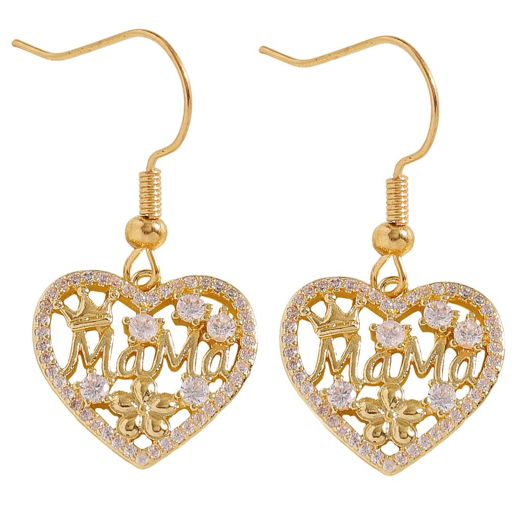Mama Micro-inlay Zircon Flower Hollowed-out Heart Pendant Necklace Earrings Sets for Women Exquisite Mother's Day Gifts Jewelry